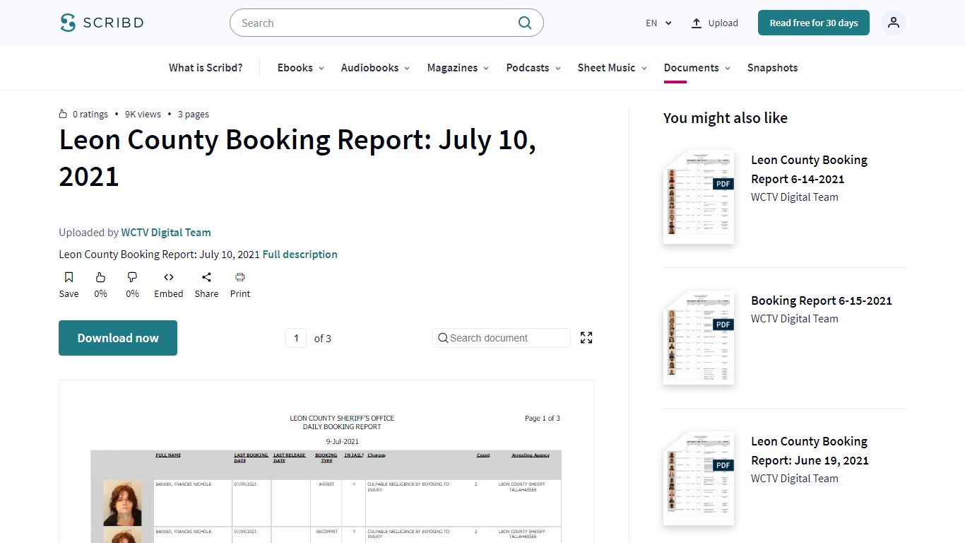 Leon County Booking Report: July 10, 2021 | PDF | Trespass | Theft - Scribd